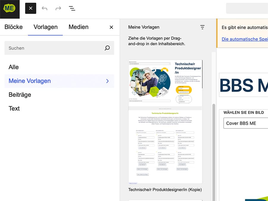 WordPress Backend der BBSME – übersichtliches Admin‑Panel