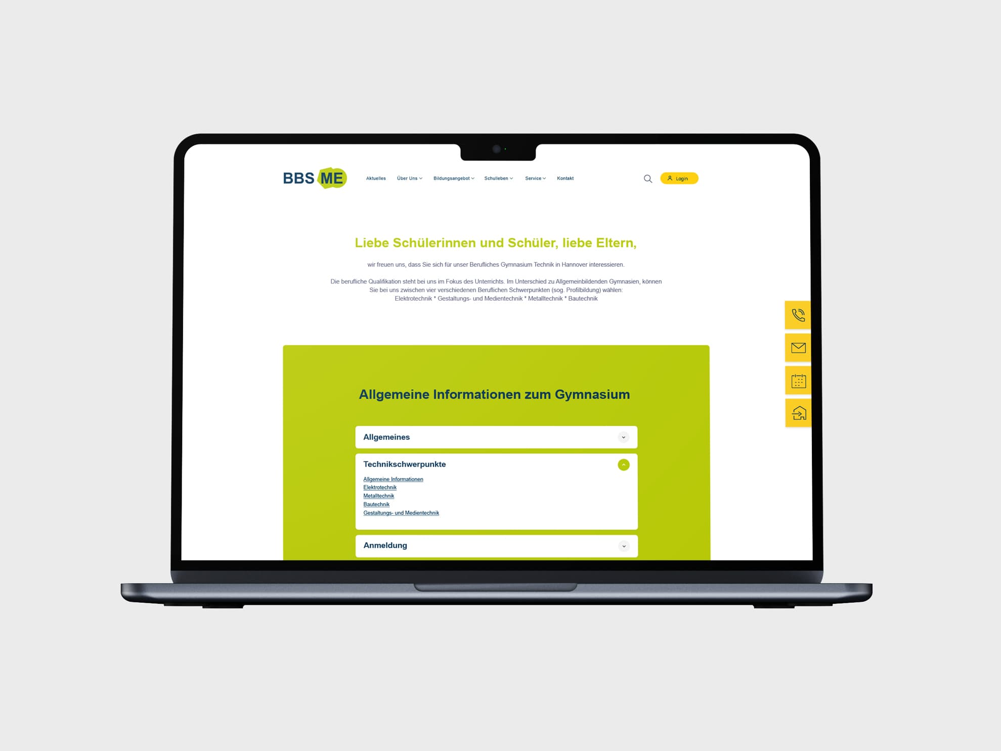 BBSME Schulwebsite Desktop – Inhaltsseiten