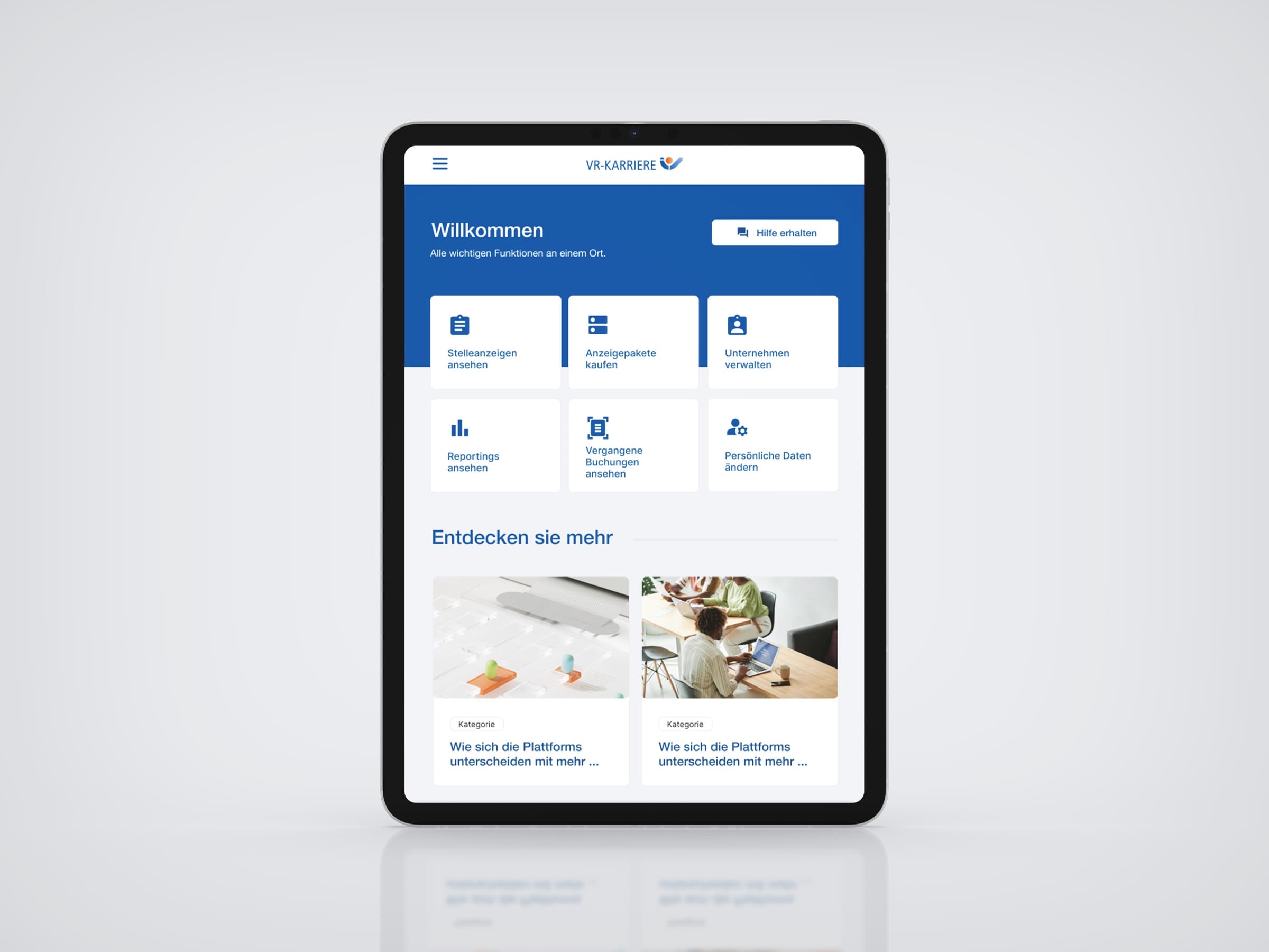 VR-KARRIERE Portal-Dashboard: Stellenanzeigen, Anzeigenpakete, Reportings und Buchungen