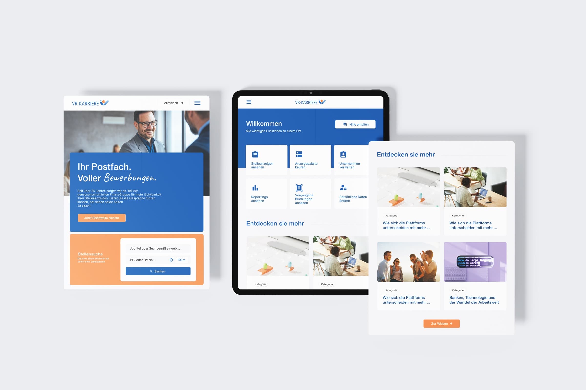 VR-KARRIERE Self-Service-Portal: Dashboard auf Smartphone, Tablet und Desktop