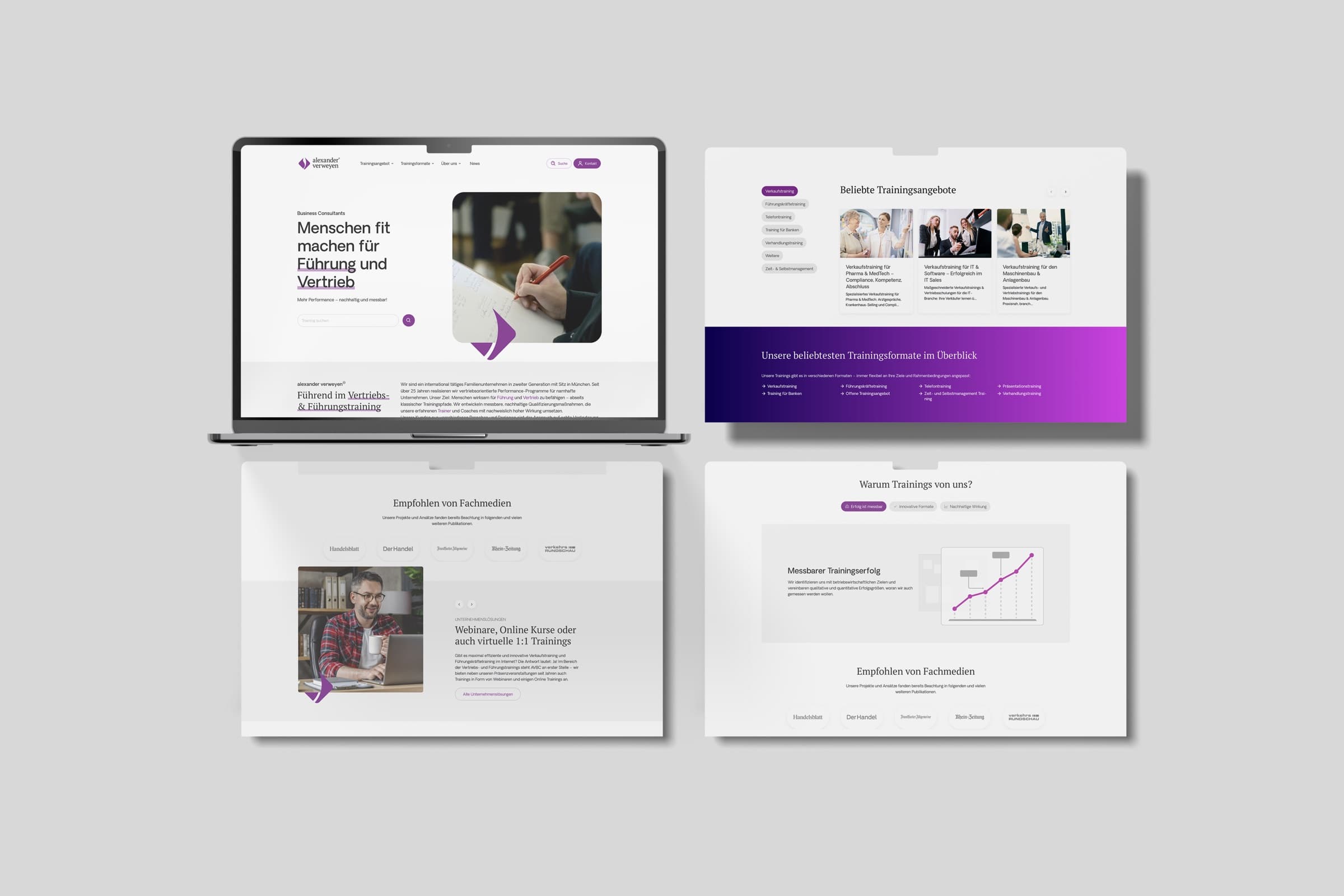 Home page of alexander verweyen business consultants on laptop and desktop after the relaunch