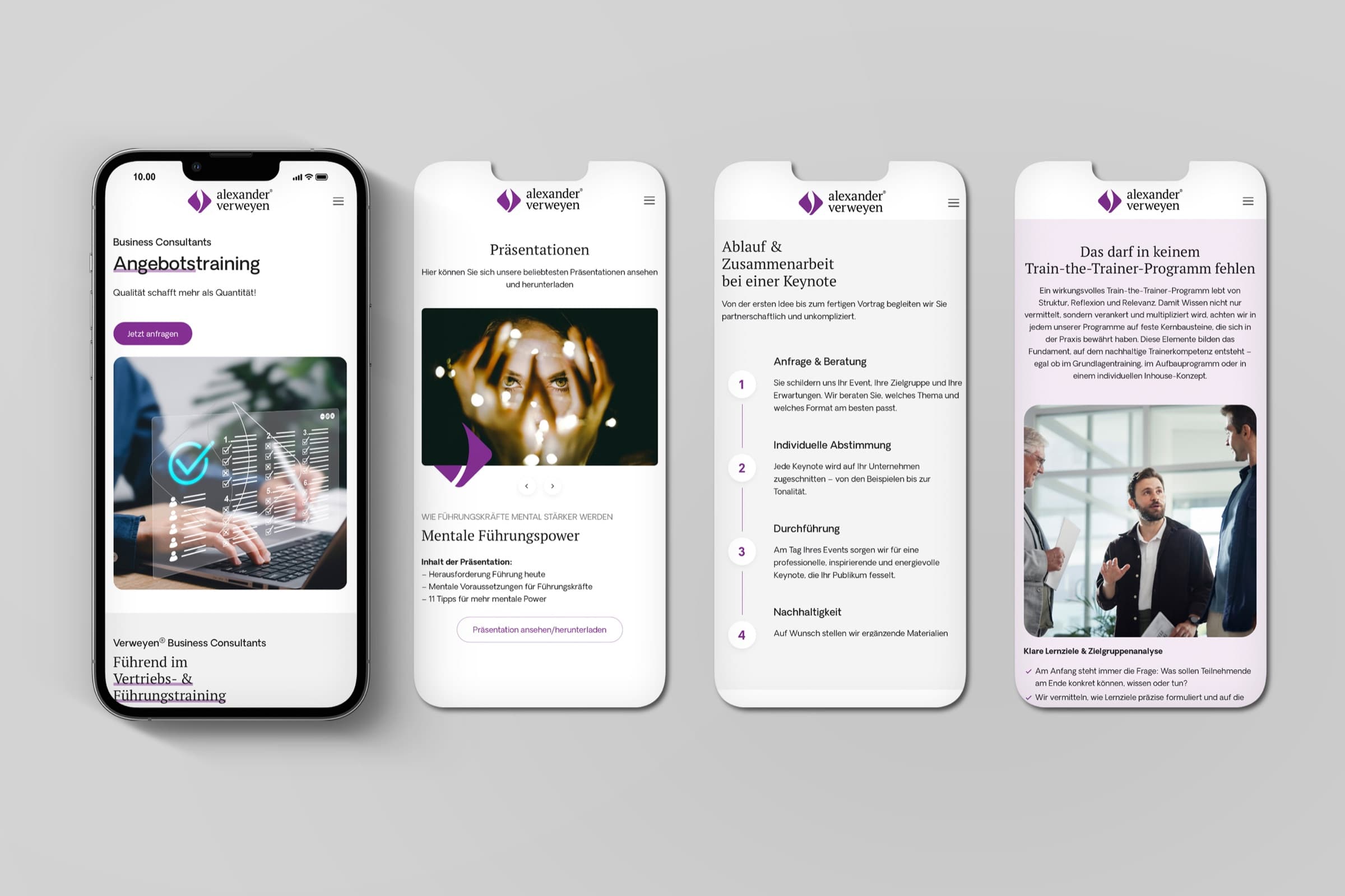 Mobile detail pages for offer training, presentations and the keynote process